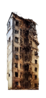 Desolate Skyscraper Remnants Against Clear Sky. Haunting Ruins of Towering Structure Emerge from Transparent Void. png
