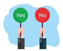hands hold signboard icon yes and no for illustration of voting and polling vector