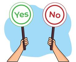 hand holding signboard yes or no symbol for choosing between two options opposite assessment yes or no vector