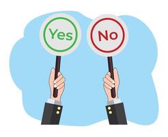 man hand hold signboard yes and no symbol for decision making or vote and polling vector