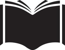 An open book in black color, depicting a reading theme. The design should be clean and minimalistic, making it versatile for various applications such as logos, icons, and graphic designs vector