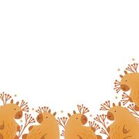 Frame, border, card with hand draw capybara and copy space. illustration in flat style. Cartoon cute animal for print. Kids illustration on white background. vector