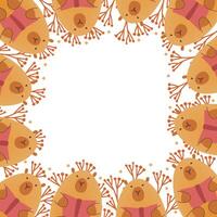 Frame, border, card with hand draw capybara with book. illustration in flat style. Cartoon cute animal for print. Kids illustration on white background. vector