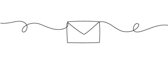 Single continuous line drawing of a paper envelope . Concept of e-mail messages, sending an information bill . Editable Illustration . vector