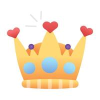 A flat icon of crown with small hearts on it vector