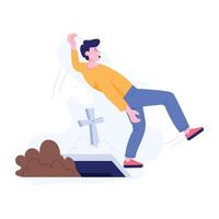 A flat illustration showing a boy with death fear falling in grave vector