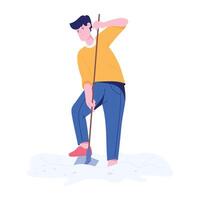 Man digging grave with shovel, flat illustration vector