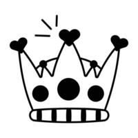 A glyph icon of crown with small hearts on it vector