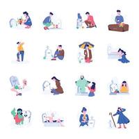 Collection of Graveyards and Grief Flat Illustrations vector