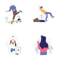 Set of Graveyard Flat Illustrations vector
