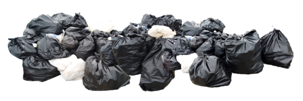Mountains of Waste A stark depiction of consumerism's dark side, this image showcases a mountain of overflowing black garbage bags, highlighting the environmental impact of waste disposal. png
