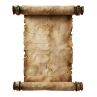 A vintage scroll of papyrus or parchment paper isolated against a plain background png