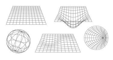 Set of grids, y2k design elements. Plane, sphere, funnel vector