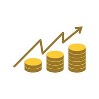 Coins graph icon. Flat editable design related icon for web and mobile applications. Design element illustration of coins symbolizing increasing assets and investment value. vector