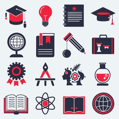 Education and school icon set, collection of education icons set, Containing study, graduation, student, knowledge, learning, school and stationery icons. Solid icon set. illustration icons