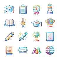 Education icon collection. Editable stroke. illustration. Containing knowledge, college, task list, design, training, idea, teacher, file, graduation hat vector