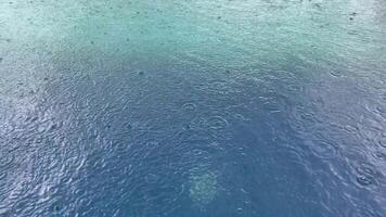 Rain drops falling onto the surface of a swimming pool, rain pours water into the pool, Rain droplets drops falling onto the surface of a swimming pool video
