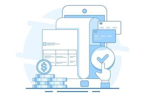 Digital payment system concept, Online payment, Online invoice, Online payment with smartphone and bank application. Online payment via smartphone, application for money transfer and payment. . vector