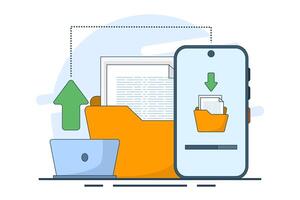 File sharing concept, data transfer, documentation transfer, cloud services, electronic document management. Browse send files for business, file management. illustration in flat design. vector