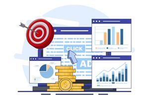 Pay per click concept for websites. Advertising on the internet, clicking on ads, pay per click system. Advertising. Illustrations for websites, pages, applications and banners. illustration. vector
