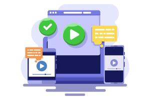 Concept of tutorials, webinars, distance education, online training and learning. online education and e-learning at home through webinar training, online training, tutorial podcasts. vector