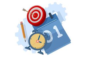 time management concept schedule, target, deadline, planner, business planning and organizing, project management, productivity, time planning, flat illustration on background. vector
