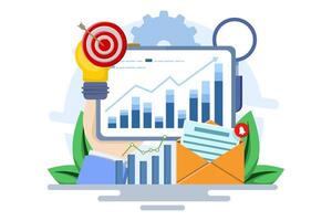 Business performance data analysis concept, Search engine optimization, Market research chart, Data analysis, Financial report, Business strategy, Financial forecast. Flat illustration. vector