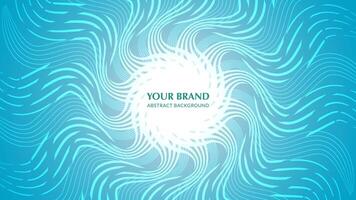 A vibrant abstract illustration with swirling, wavy turquoise lines radiating from a bright white center on a gradient blue background. The design exudes energy, fluidity, and motion. vector