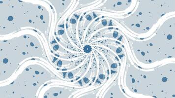 a spiral pattern of textured white lines with scattered blue splatters on a light gray background. The design evokes a dynamic, swirling motion with a distressed, grunge-like aesthetic vector