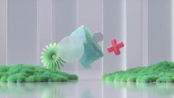 resumen objetos flotante con césped en estudio movimiento diseño antecedentes lazo video