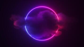 Neon Glowing Colorful Circle Frame with Cloud Background Loop video