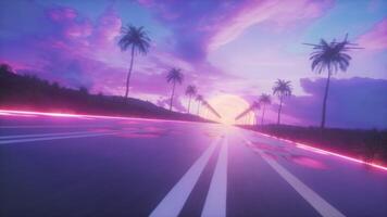 SynthWave Style Background of Endless Road with Palm Trees Loop video