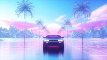 Colorful SynthWave Style Background of Riding Car and Landscape Loop video