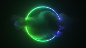 Neon Glowing Gradient Circle Frame with Cloud Looped Background video