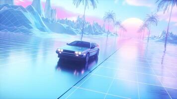 Riding Car and Landscape at Sunset Colorful SynthWave Loop video