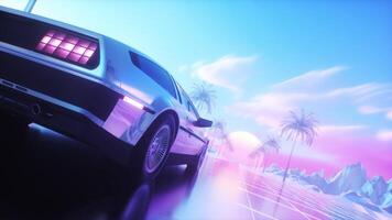 SynthWave Background of Car and Road with Palm Trees Loop video