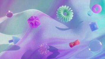 Floating Abstract Colorful Geometric Objects With Flowing Shape Loop Background video