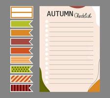 Template of Autumn checklist and stickers in a cozy fall palette.Illustration for agenda, planner, checklist, book, note, memo, card and other stationery. Layout in A4, A5, A6. vector