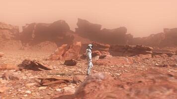 Futuristic Astronaut Walking on Mars Planet Surface Cinematic Background Loop video