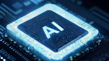 AI glowing microchip colorful computer chip processor computation power machine learning silicon hi-tech powerful imagination creativity tech technological computing progress development video