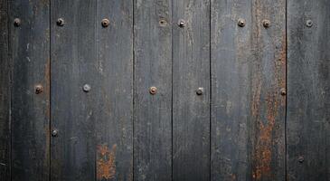 Weathered metal panels with rust and rivets on an industrial wall photo