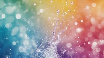 Splashing water creates colorful droplets against a vibrant background in a playful setting photo