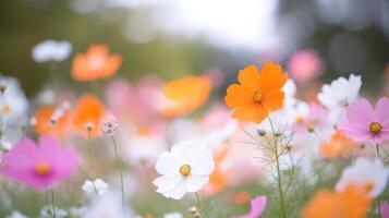 Colorful wildflowers blooming at sunset in a serene meadow photo