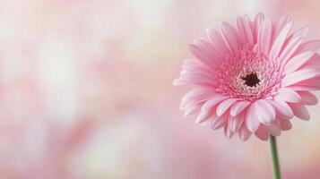 Beautiful pink gerbera flower against a soft pink background in spring photo