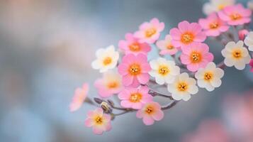Colorful hydrangea flowers blooming in a garden during springtime photo