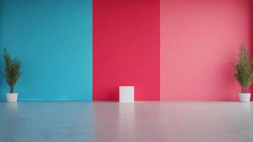 Modern art installation with cylindrical sculpture in vibrant gallery setting photo