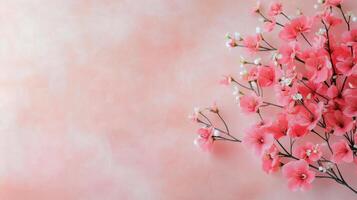 Pink hydrangeas arranged artistically against a soft pastel background photo