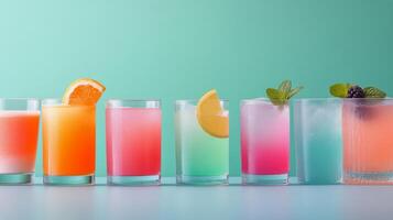 Colorful summer drinks arranged on a table at a garden party photo
