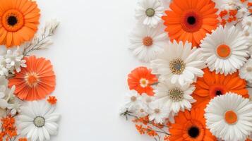Bright orange and white flowers arranged artistically on a light background photo