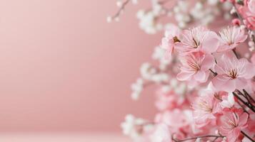 Pink hydrangeas arranged artistically against a soft pastel background photo